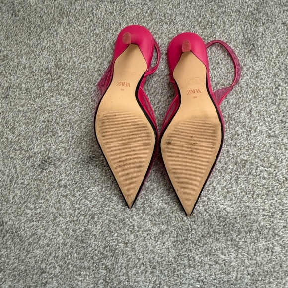 ZARA Hot Pink Pointed Slingback Pumps with Orange Insole - Picture 3 of 5